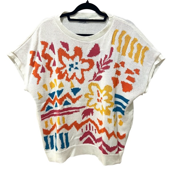 Fashion Forms Vintage White Vibrant Pattern Sweater Top 80’s EUC SZ L - Picture 1 of 8